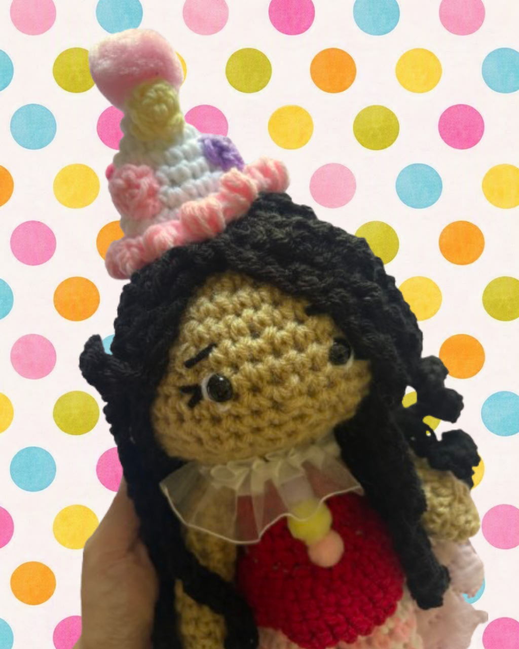 Clown costume crochet doll