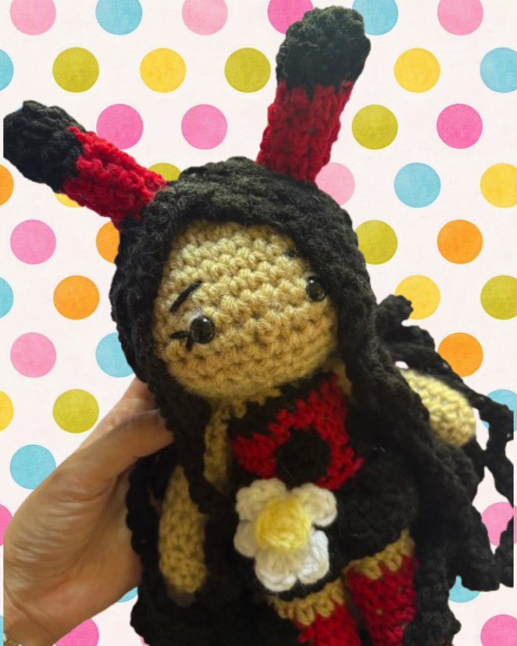 Ladybug costume crochet doll
