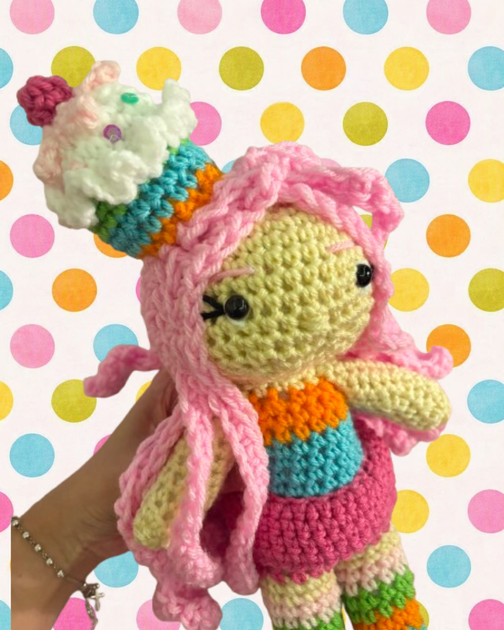 Cupcake costume crochet doll