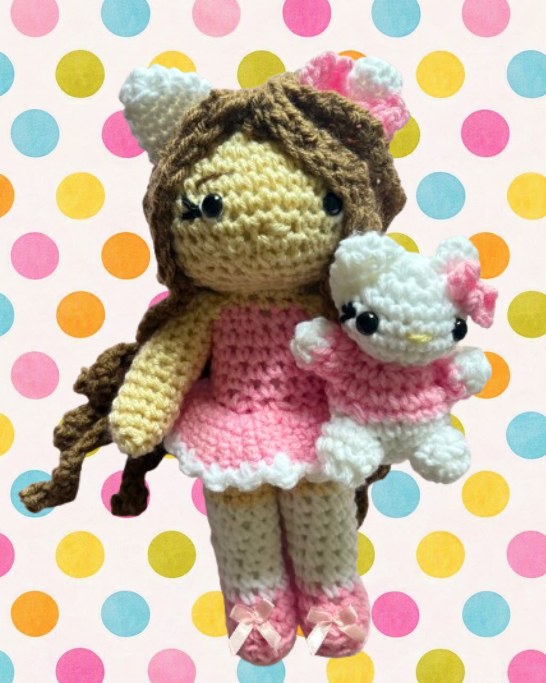 Pink hello kitty costume crochet doll