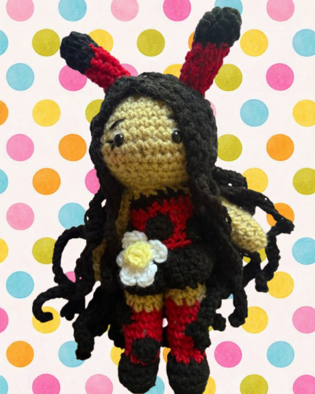 Ladybug costume crochet doll