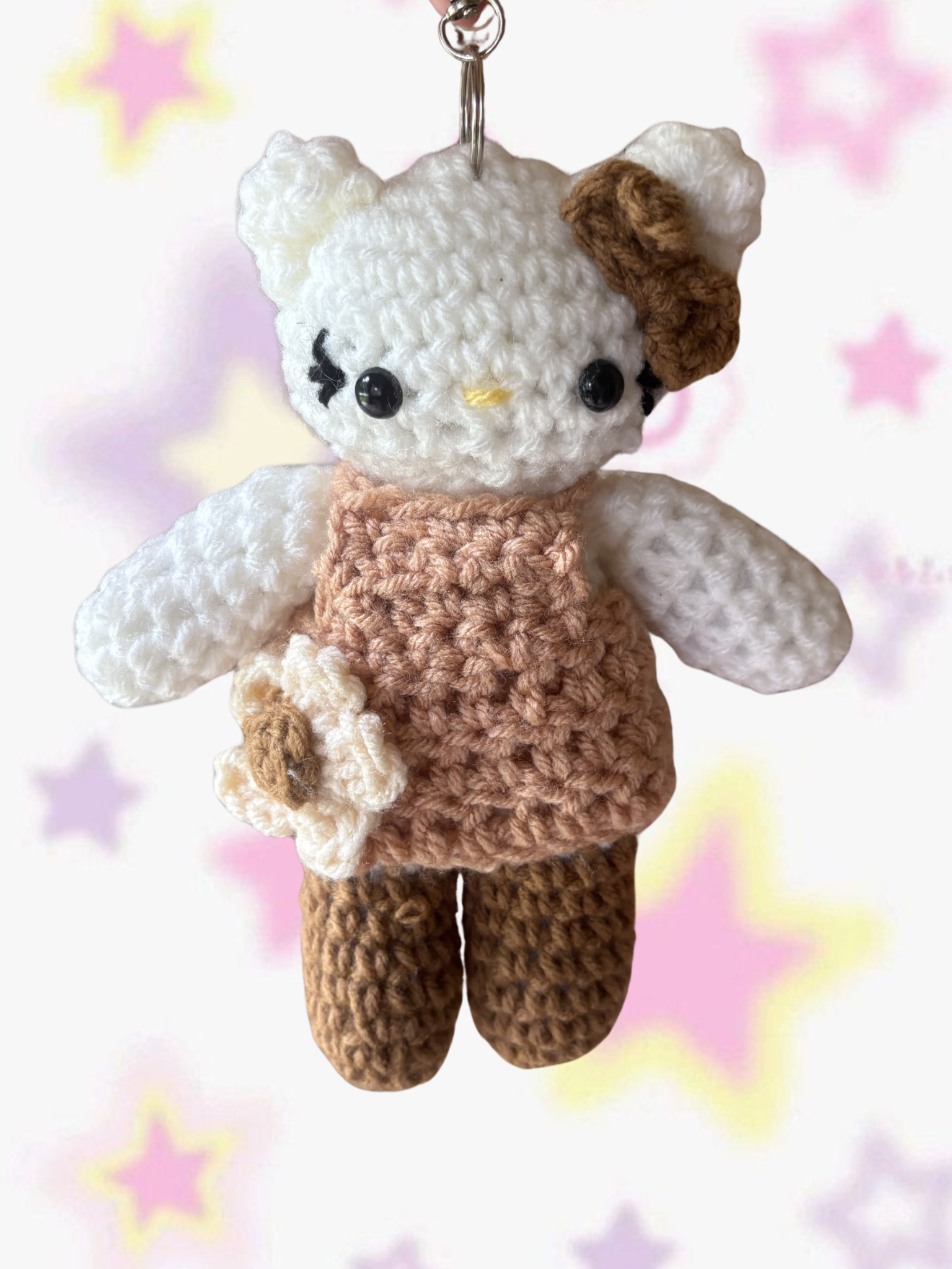 Neutral babydoll dress long leg kitty bag charm