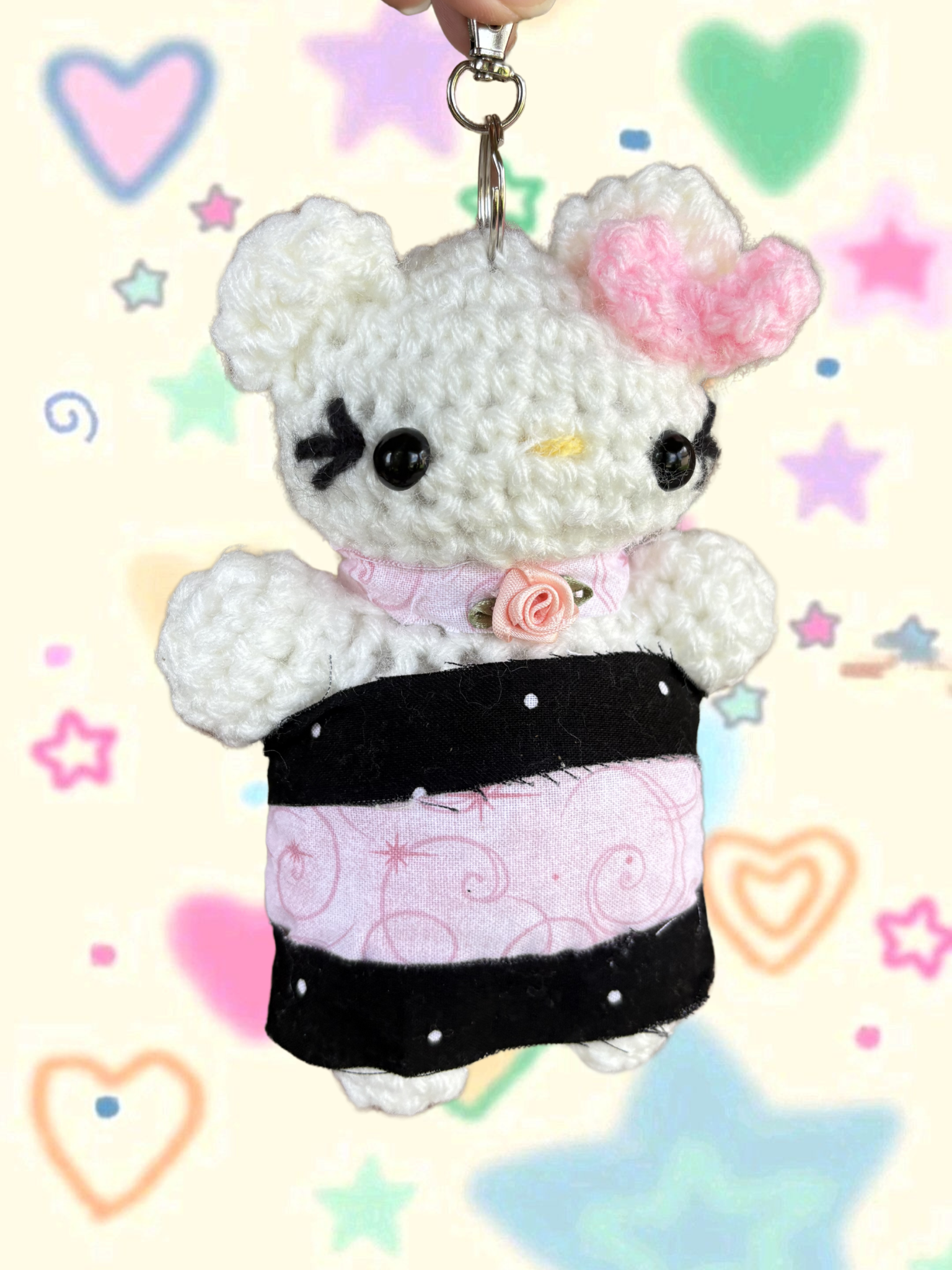 Pink & black polka dot kitty bag charm
