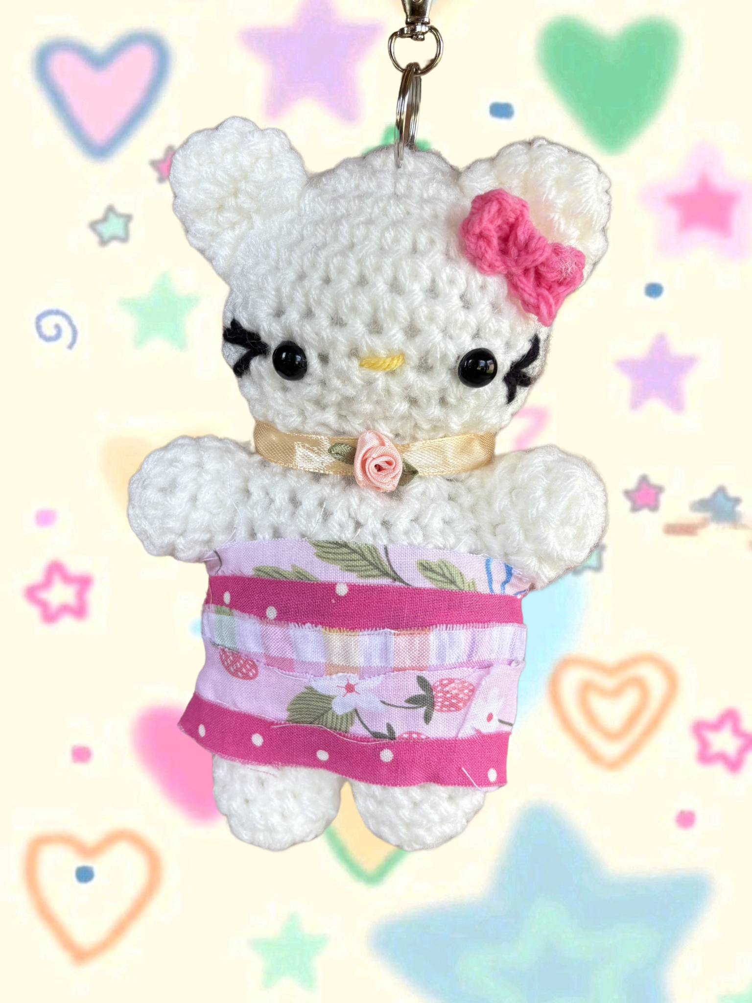 Pink patchwork kitty bag charm style 1