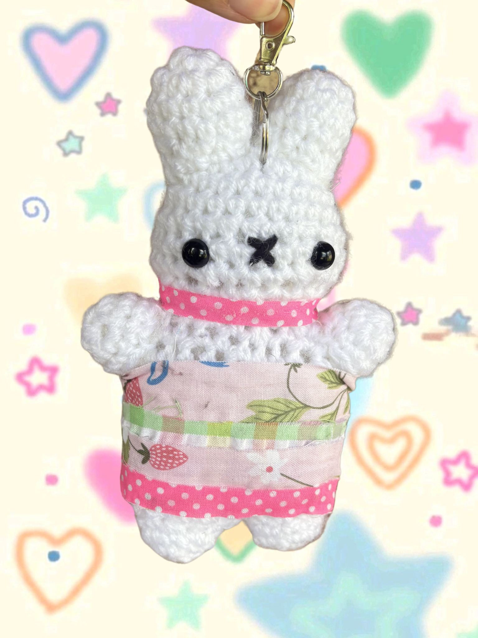 Pink patchwork polkadot miffy bag charm
