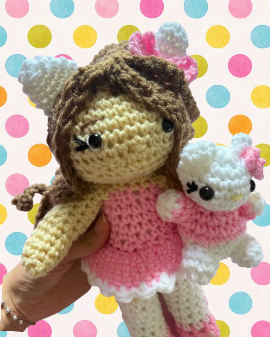 Pink hello kitty costume crochet doll