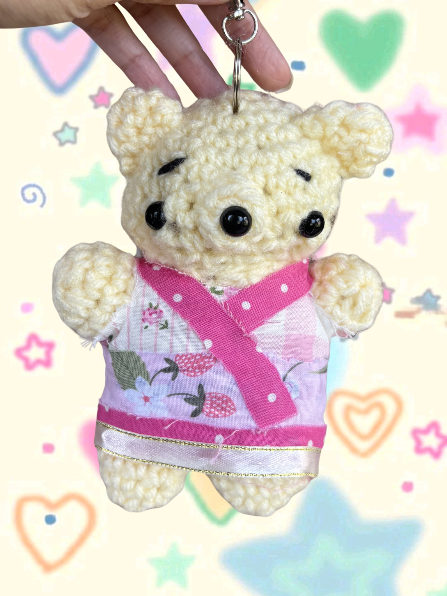 Polkadot patchwork pooh bag charm