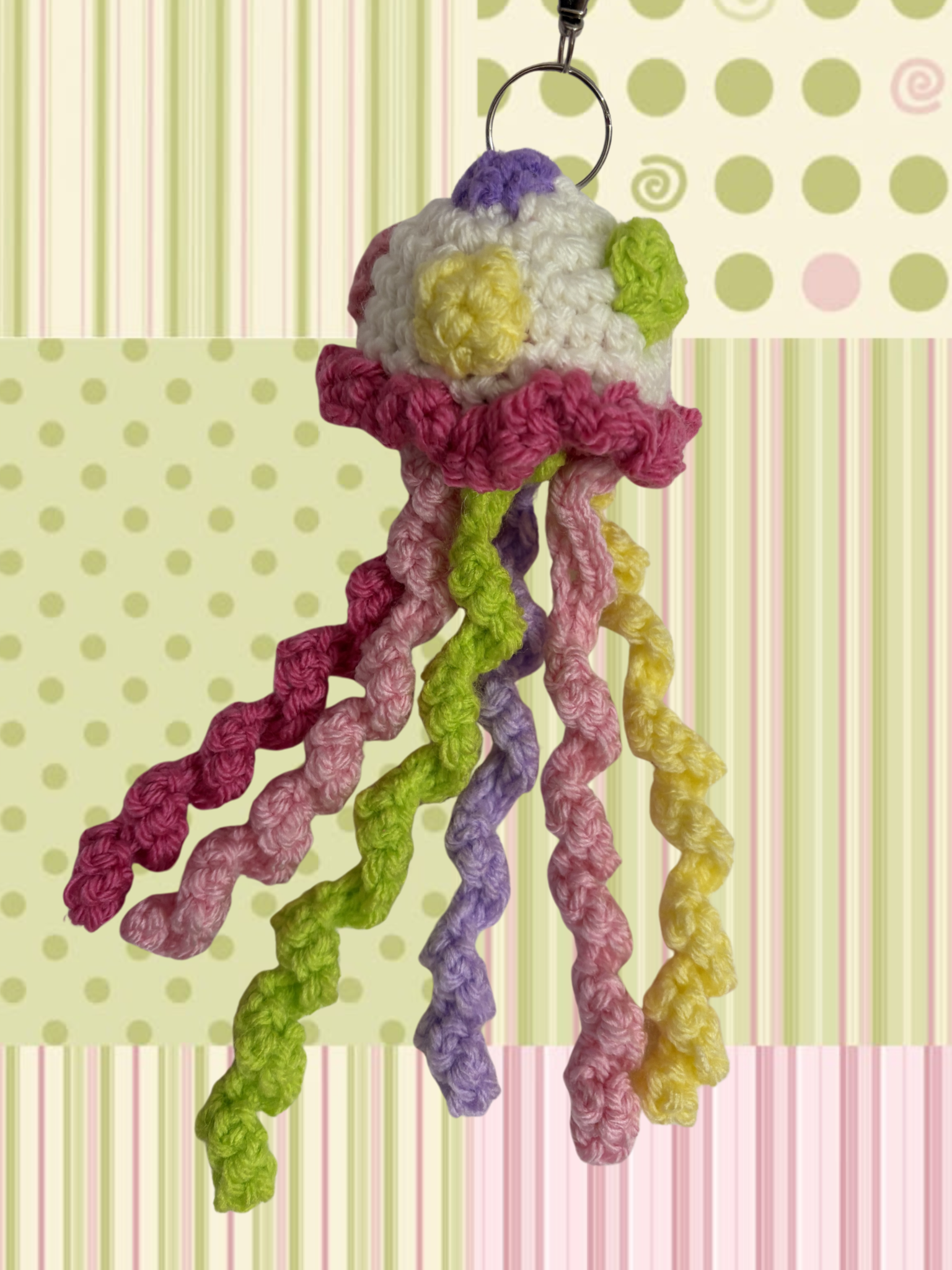 Rainbow polkadot jellyfish keychain