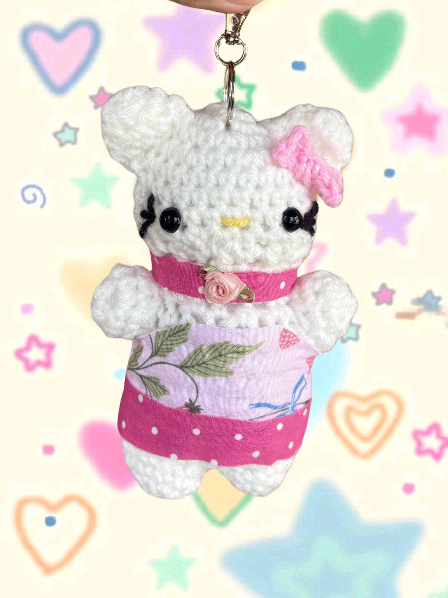Pink patchwork kitty bag charm style 2