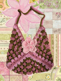 Pink & Brown plumeria granny square bag