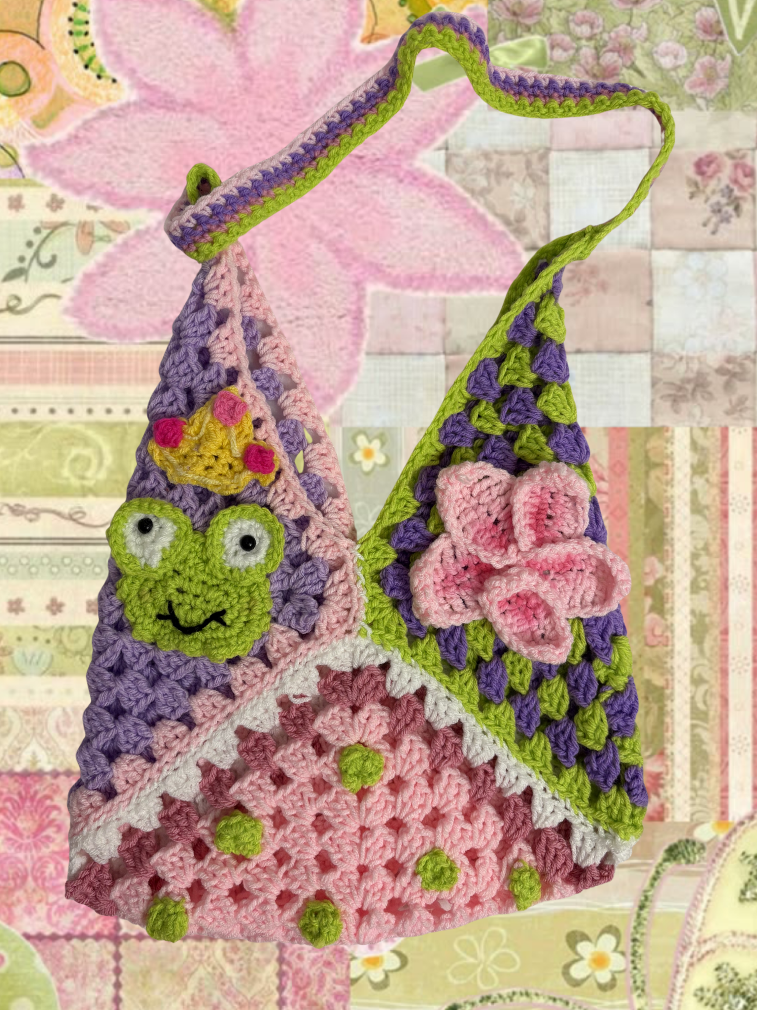 Froggy Princess granny square bag