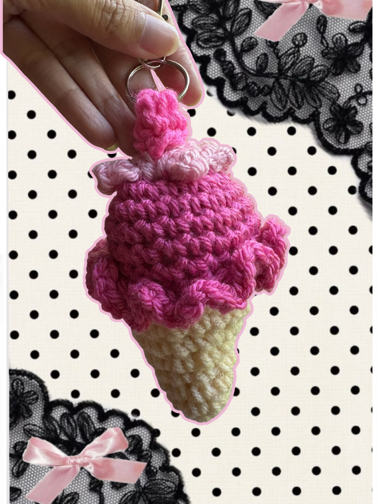 Dragonfruit flavor ice cream cone keychain
