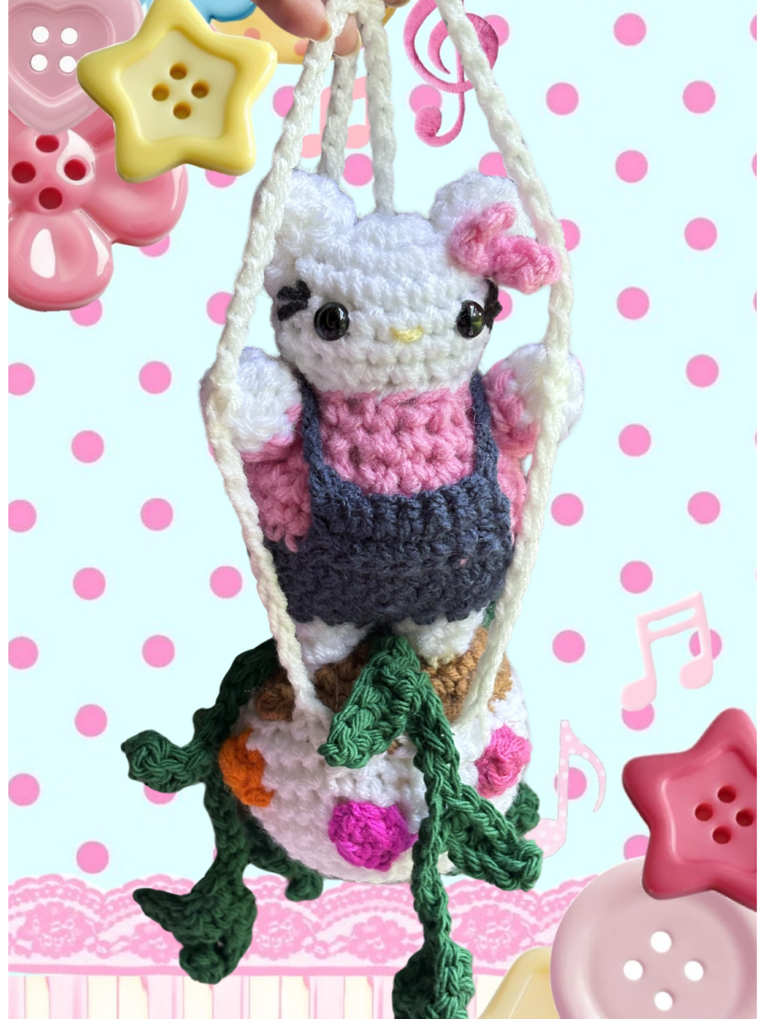 Rainbow polkadot pot kitty car hanger