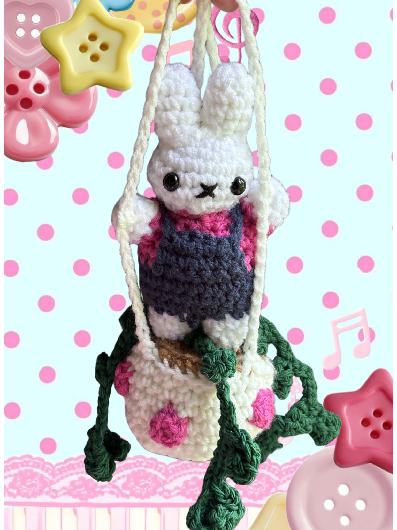 Pink polkadot pot miffy car hanger