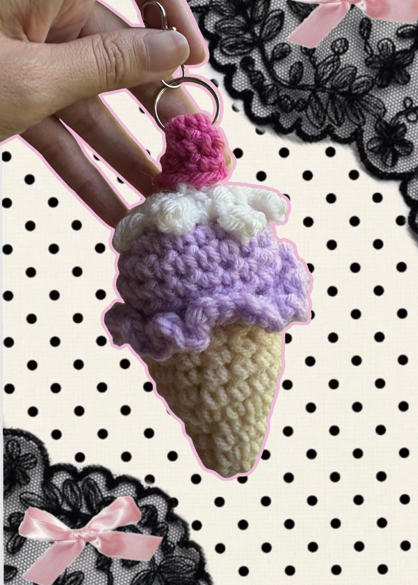 Ube flavor ice cream cone keychain