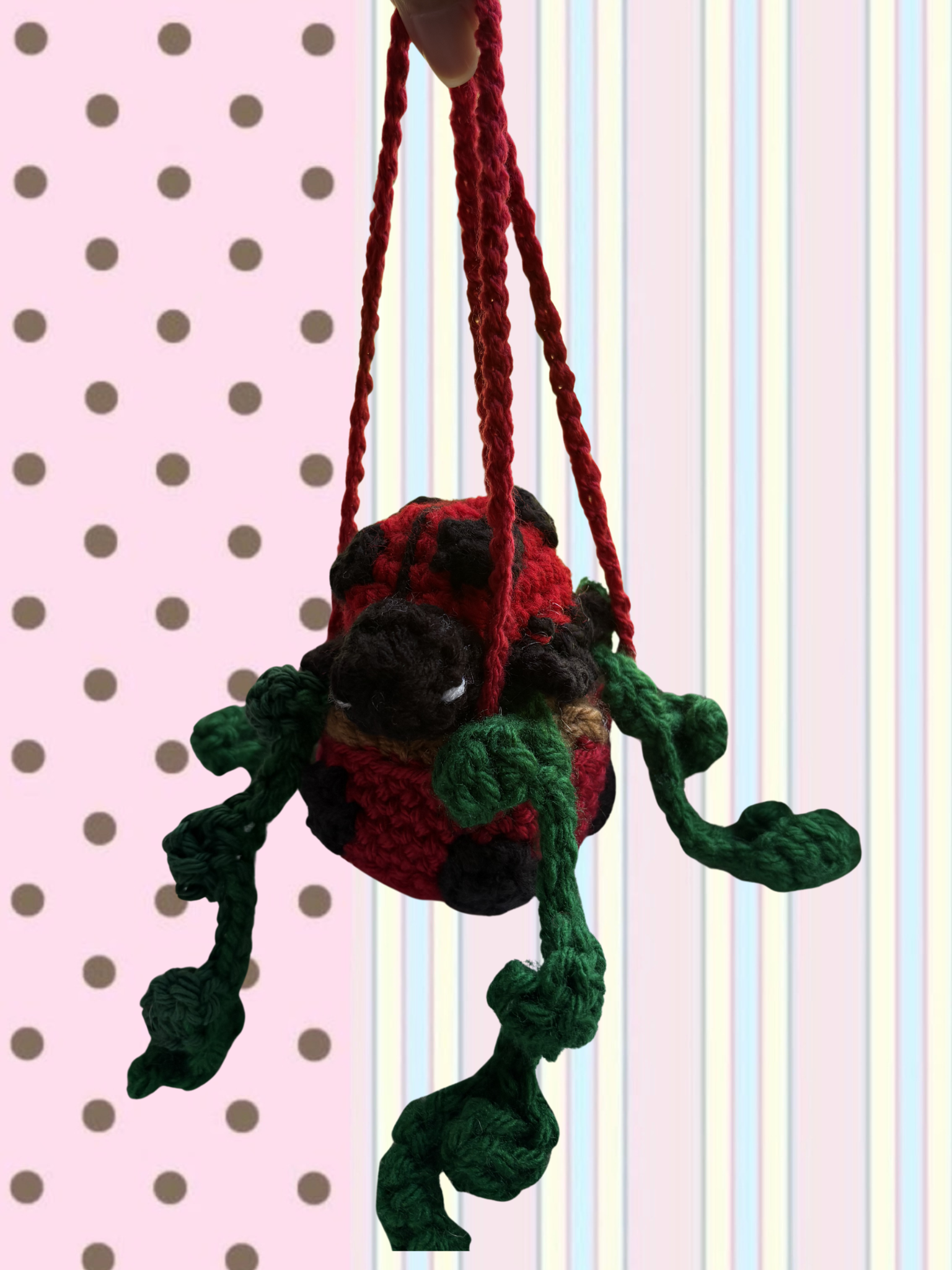 Red pot sleepy ladybug car hanger