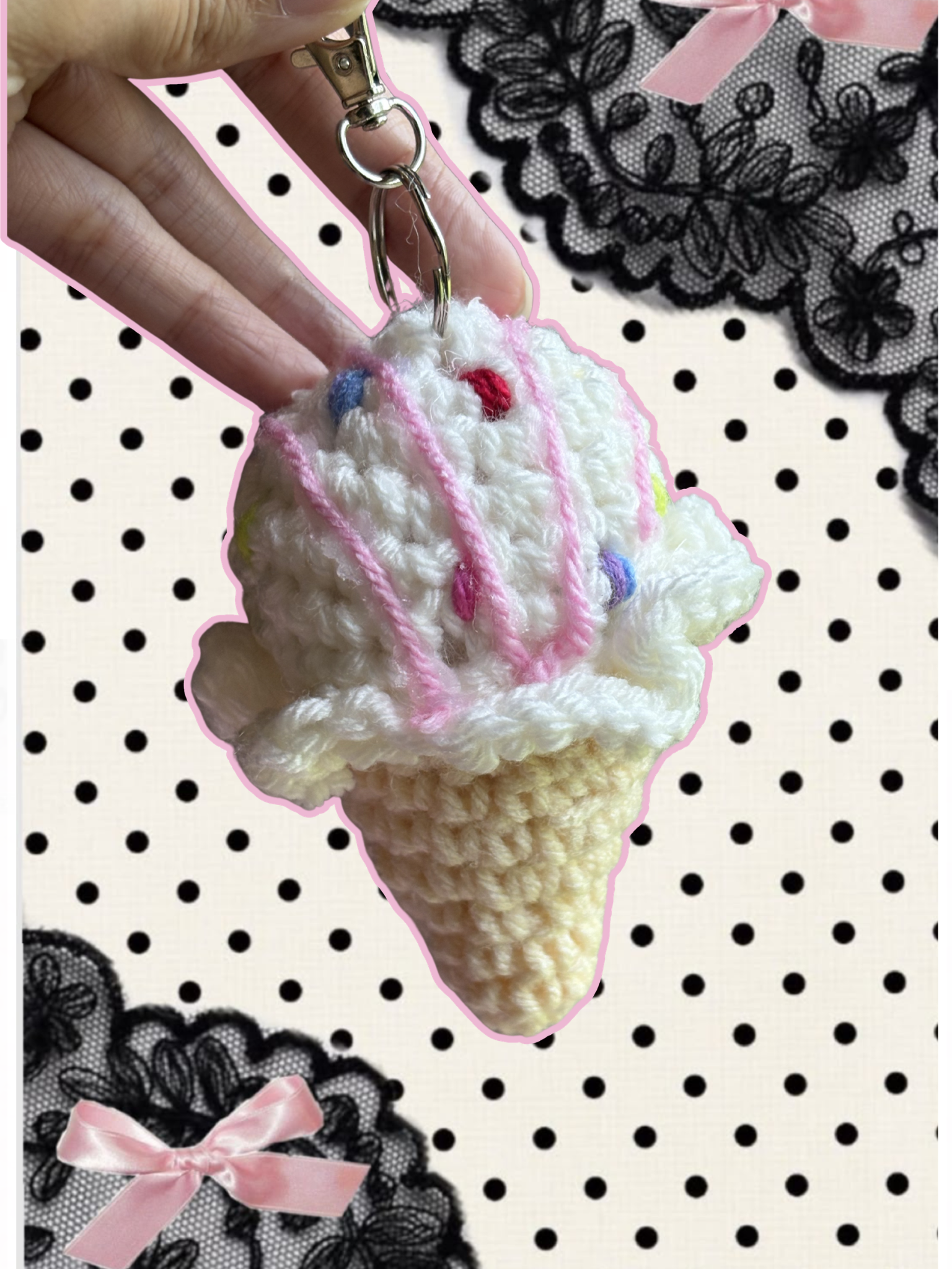 Rainbow sprinkle flavor ice cream keychain