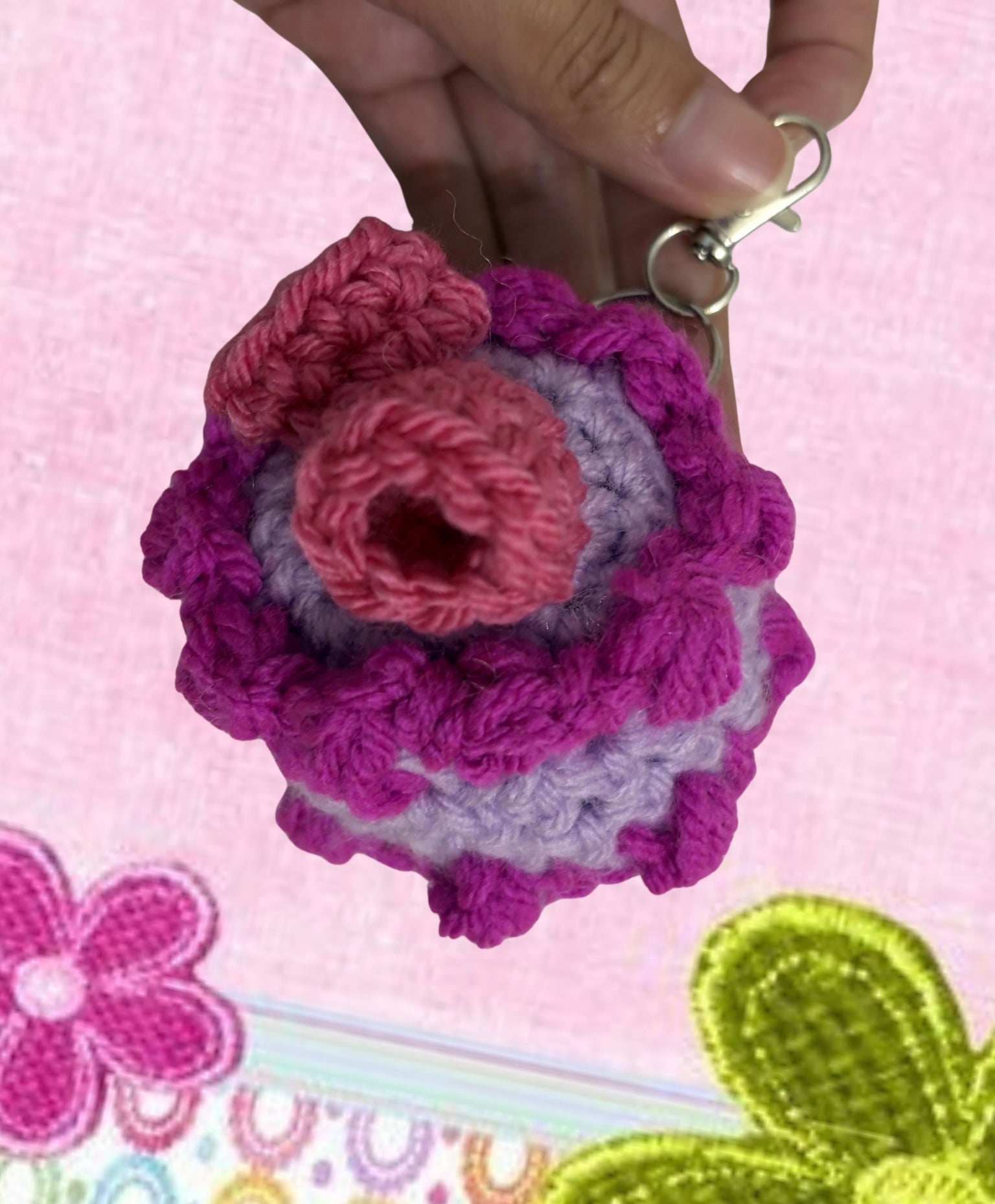 Raspberry Ube cake bag charm