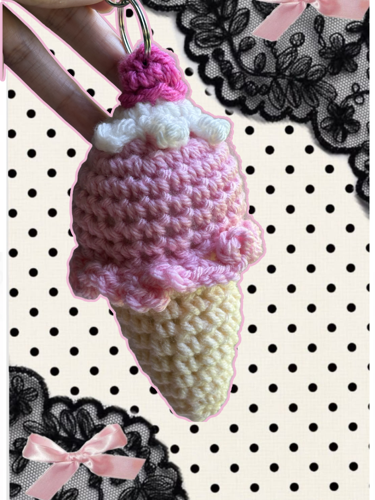 Strawberry flavor ice cream cone keychain
