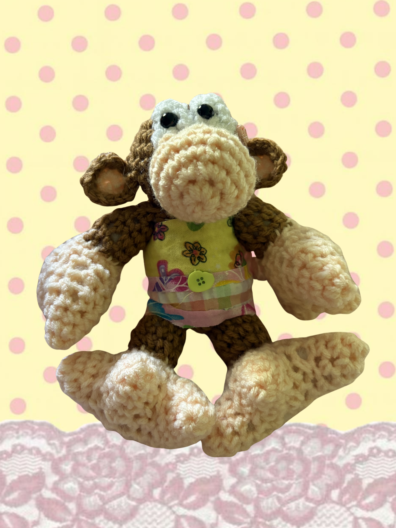 Plaid & yellow floral patchwork Bobby jack monkey plush