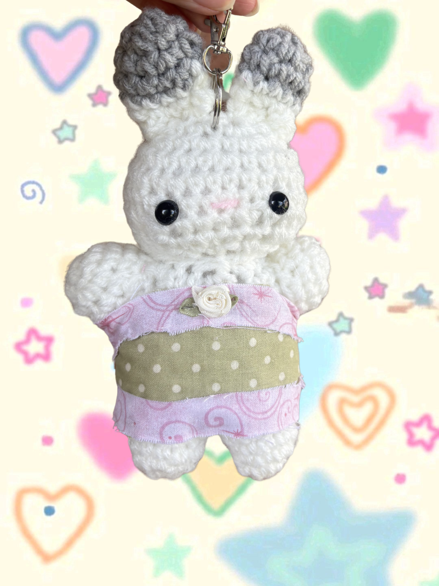 Pink & green patchwork calico baby bag charm