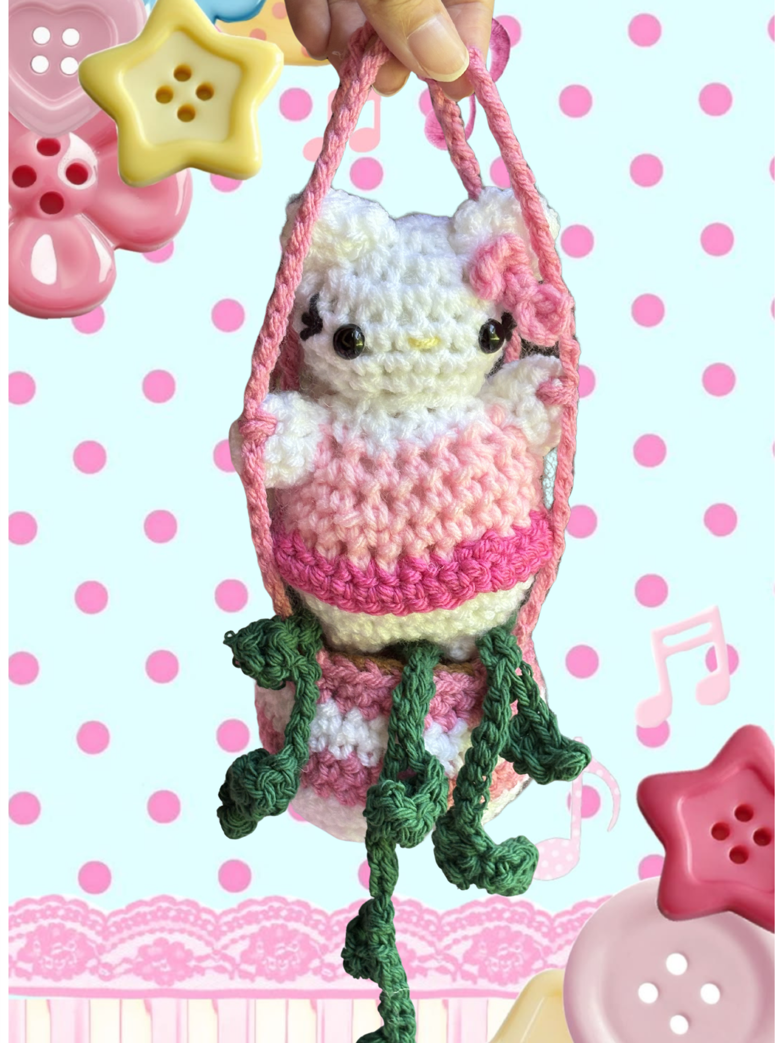 Pink stripe pot kitty car hanger