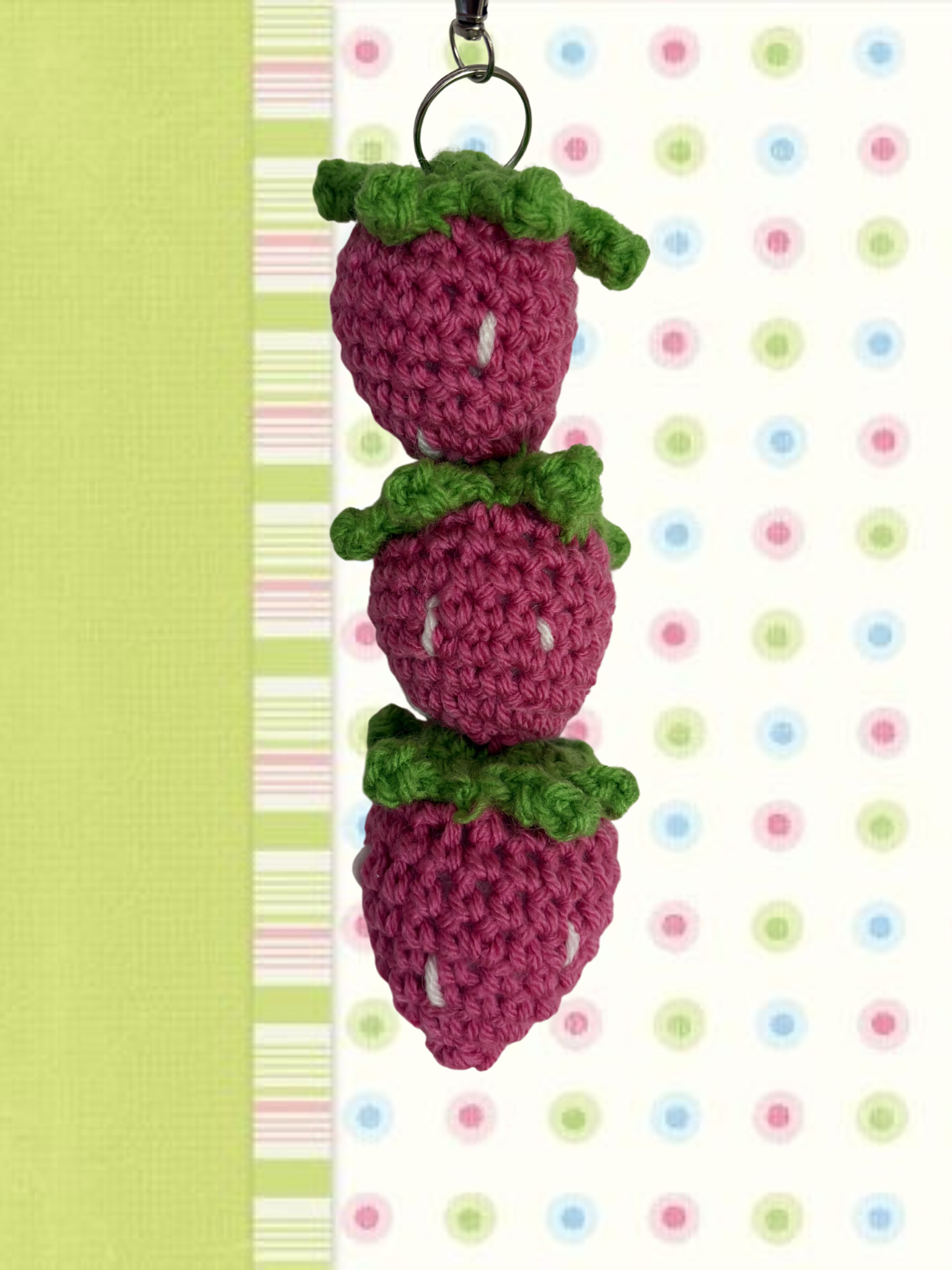 Deep pink strawberry stack bag charm