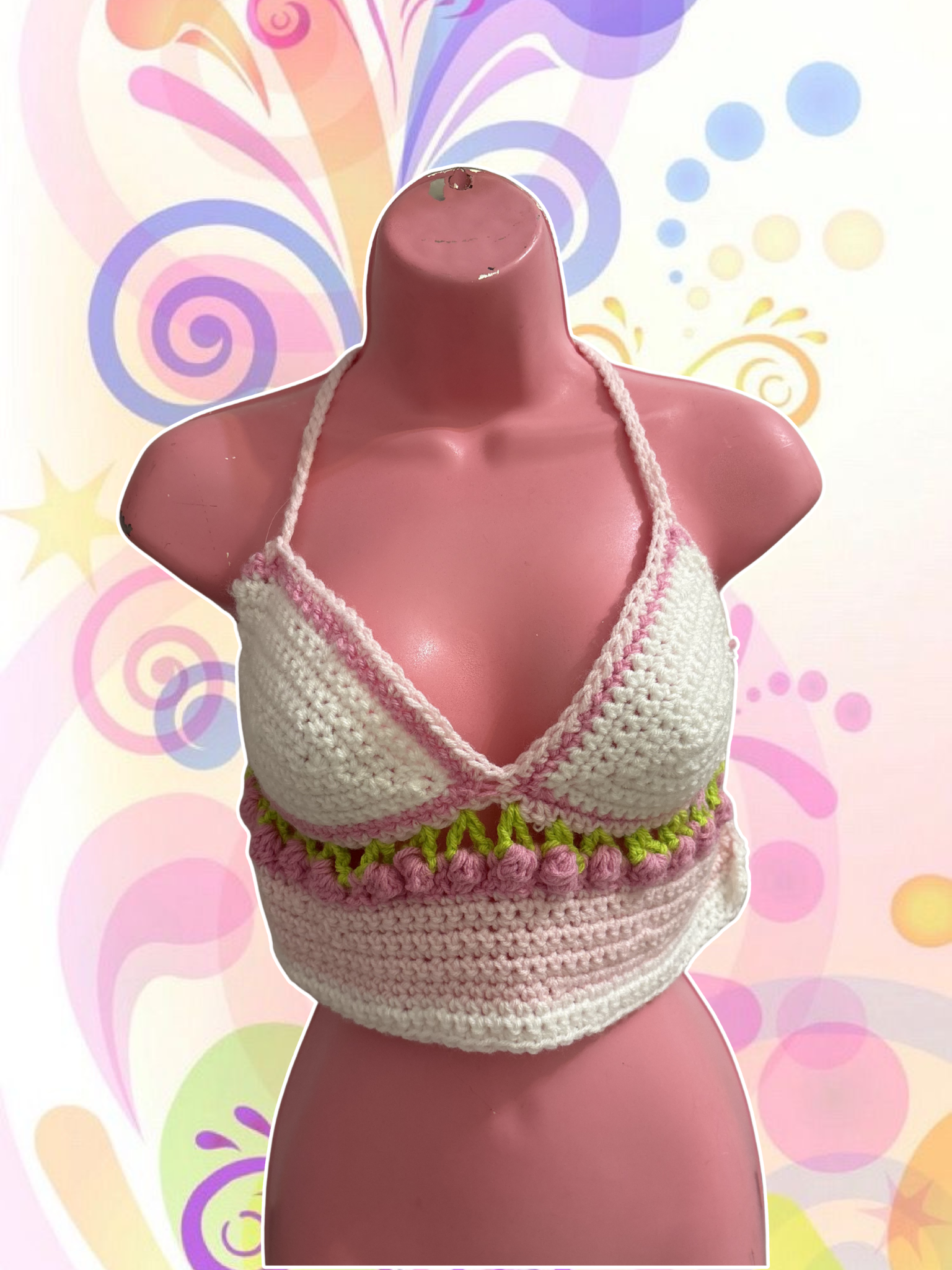 Pink & White Patchwork Crochet Top