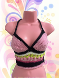 Pink & Black Patchwork Crochet Top