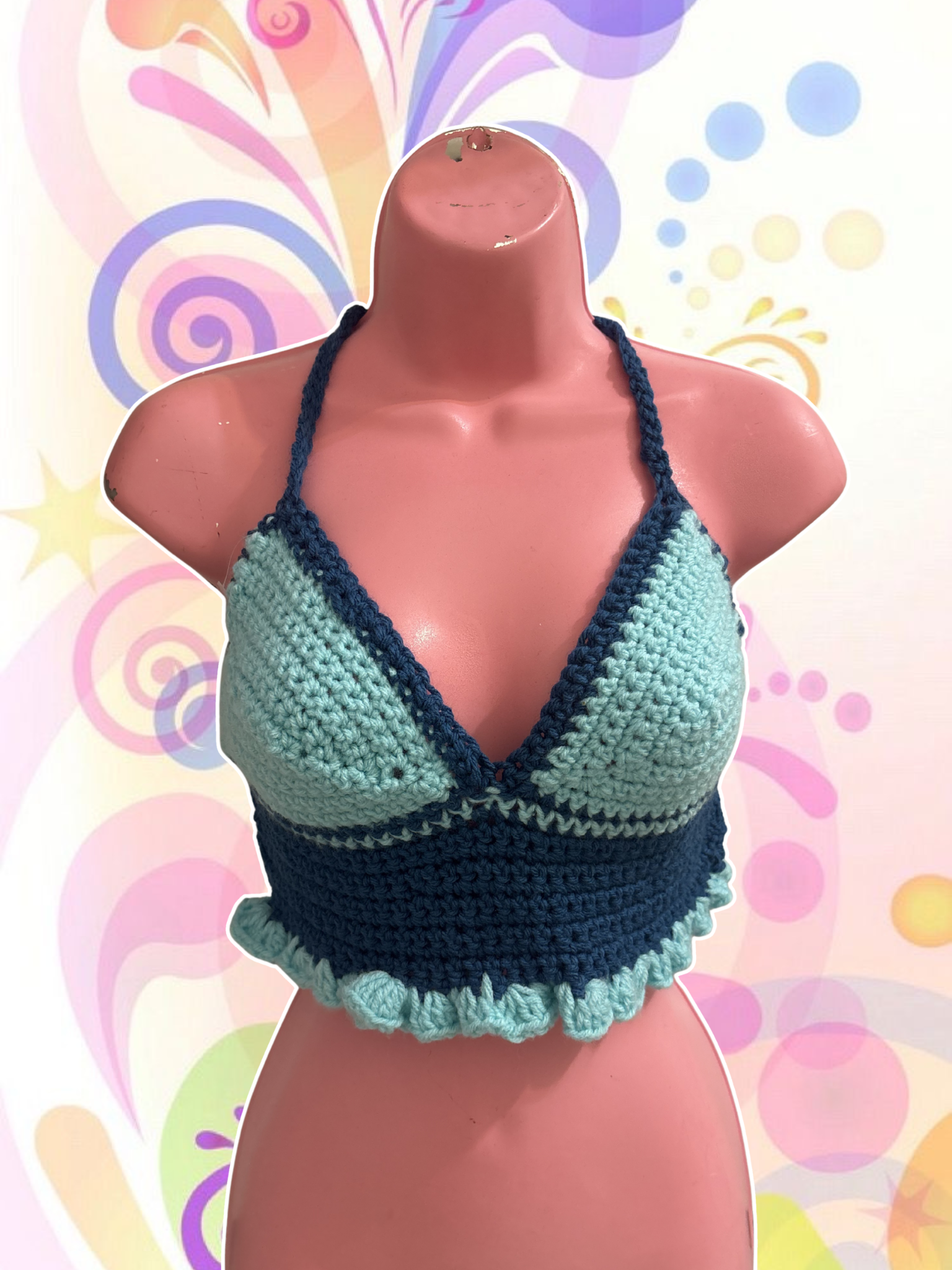 Navy & Baby Blue Crochet Top