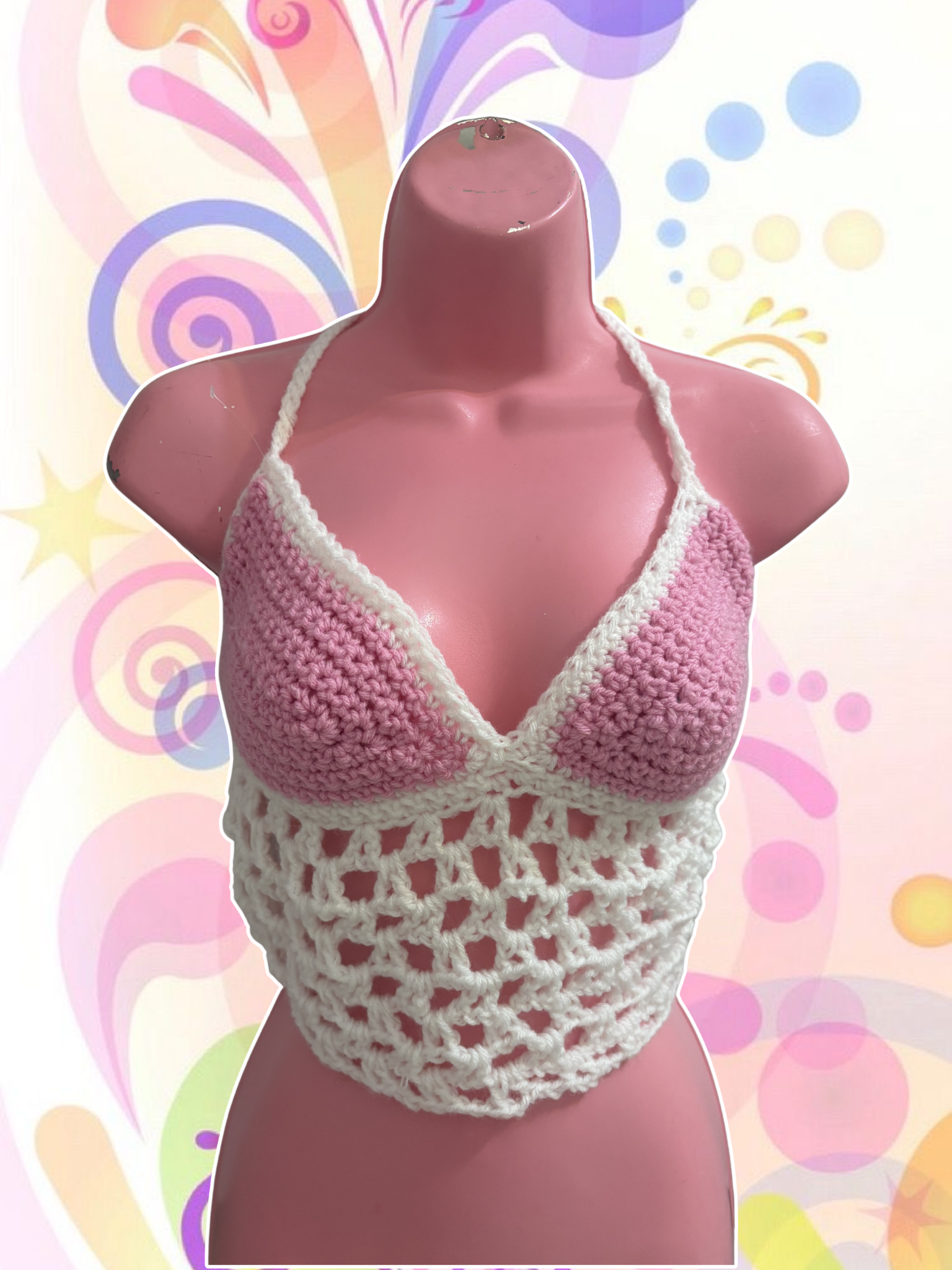 Pink & White Crochet Top