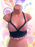 Pink & Navy Crochet Top