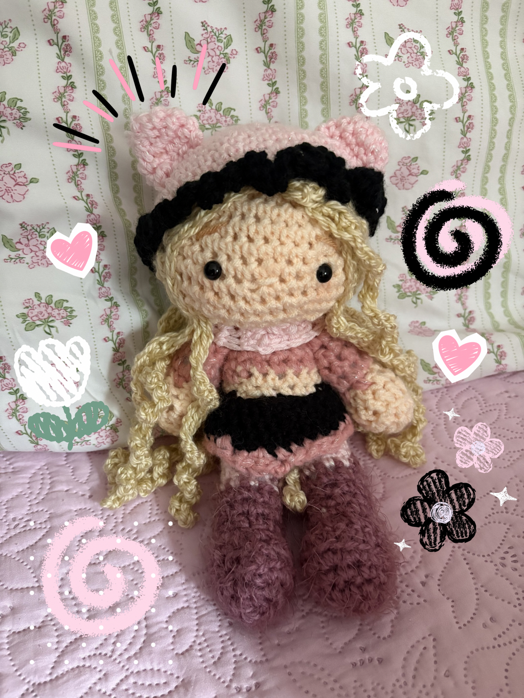 Cat ear hat blonde girl doll